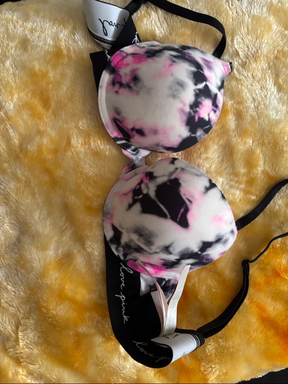 PINK Victoria's Secret Black, White & Pink Tie-Dye Push-Up Bra - Picture 2 of 7
